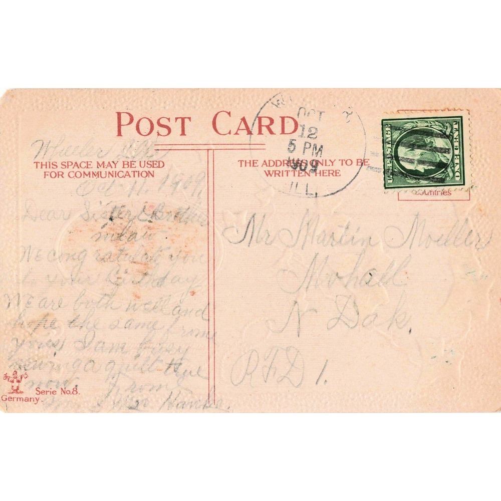 Vtg 1909 Birthday Greeting Postcard Embossed Ivy Landscape Germany Serie No 8 - Picture 2 of 2